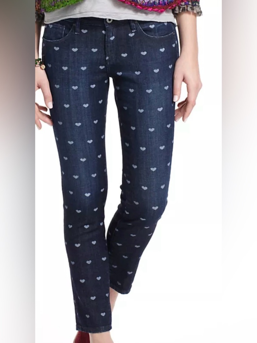 AG The Stevie Slim Straight Ankle Jeans | Dark Blue Heart Print | Size 26 | NWOT